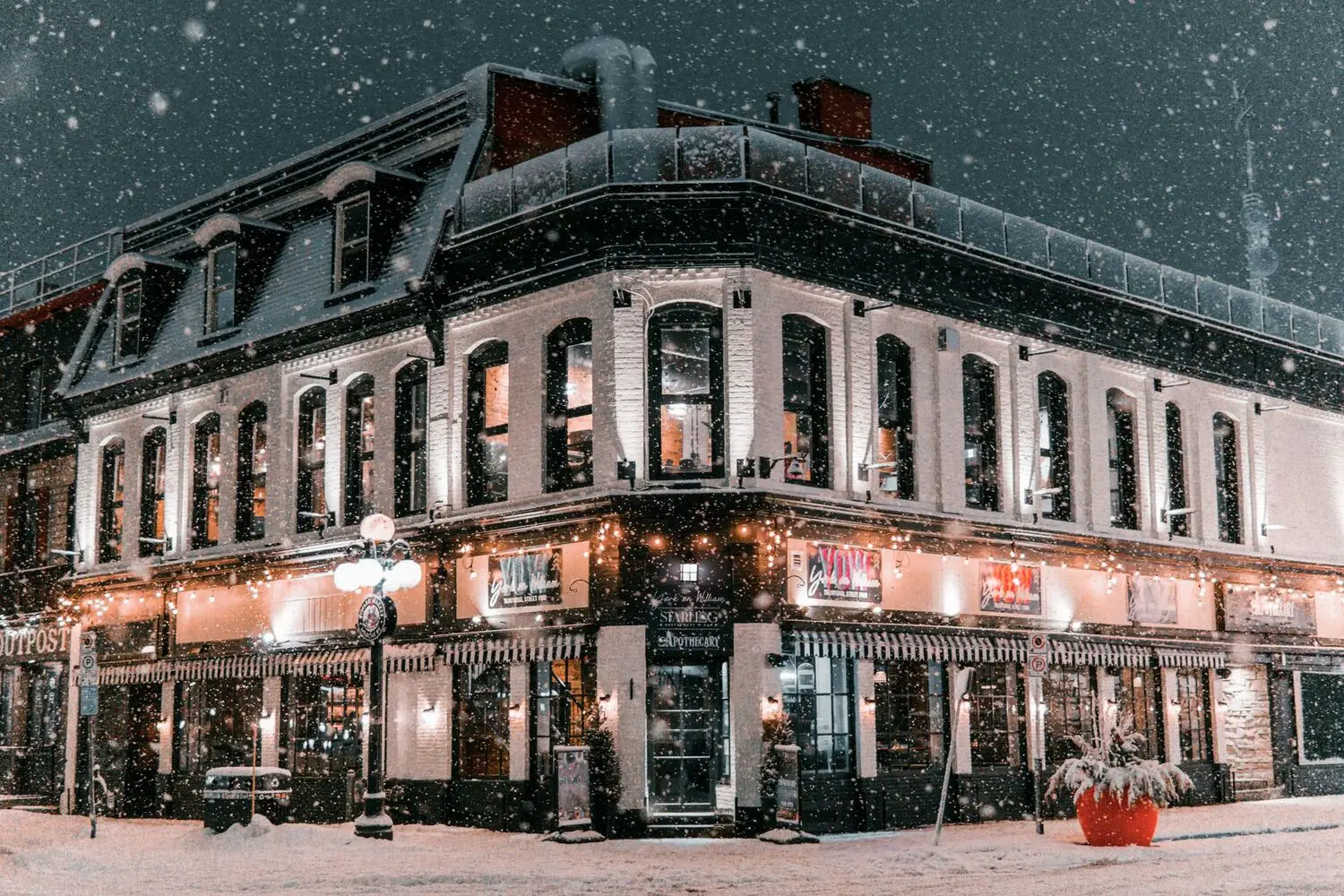 Snowy Ottawa residential street lit at night